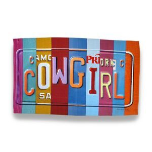 License Plate Cowgirl Throw Rug by Kate Ward Thacker 37 X 22 In.